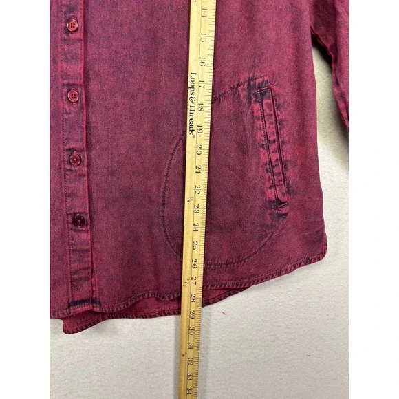Acid Wash Joan Rivers Womens LP Burgundy Cotton Button Down Pocket Shirt Top - Picture 6 of 11